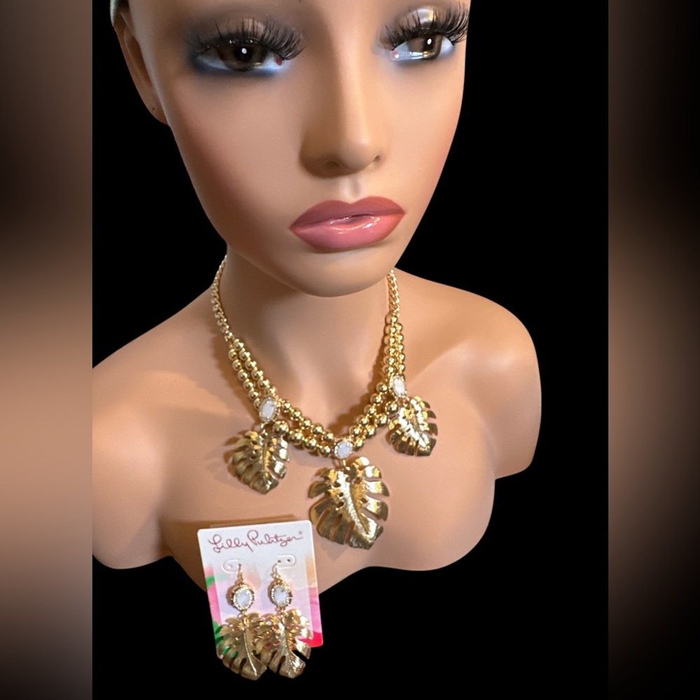 Lilly Pulitzer Gold Leaf Necklace with White Accents